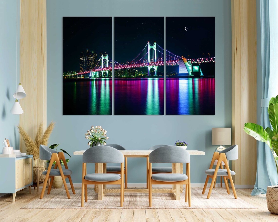 Busan South Korea Gwangan Bridge Rainbow Night Lights Travel Poster - Image 3
