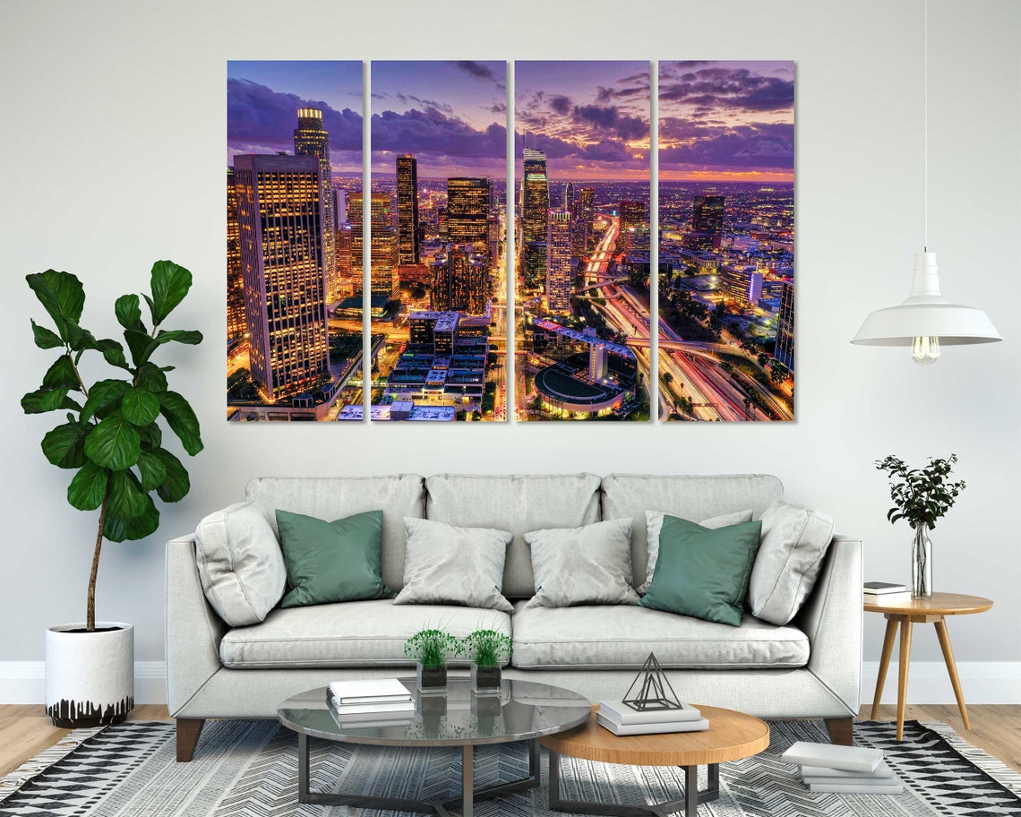 Downtown Los Angeles Night Skyline With City Lights Aerial View Poster - Image 7