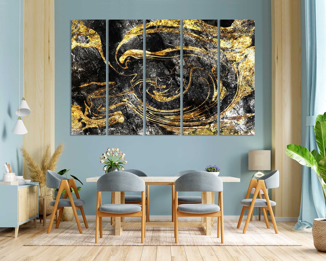 Black Gold Marble Swirl Abstract Luxury Living Room Wall Decor Poster - Image 4