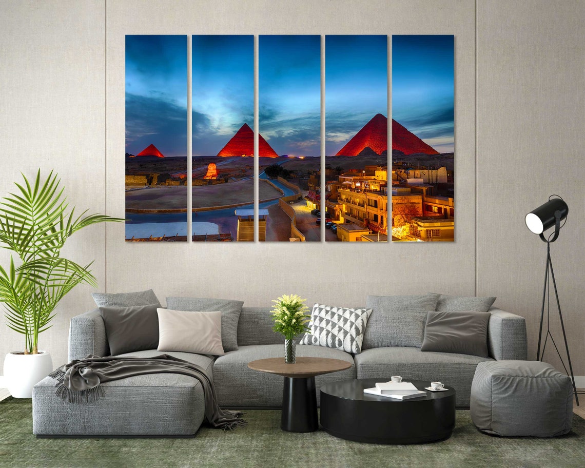 Egypt Pyramids Night Illuminated Giza Four Panel Ancient Poster - Image 8