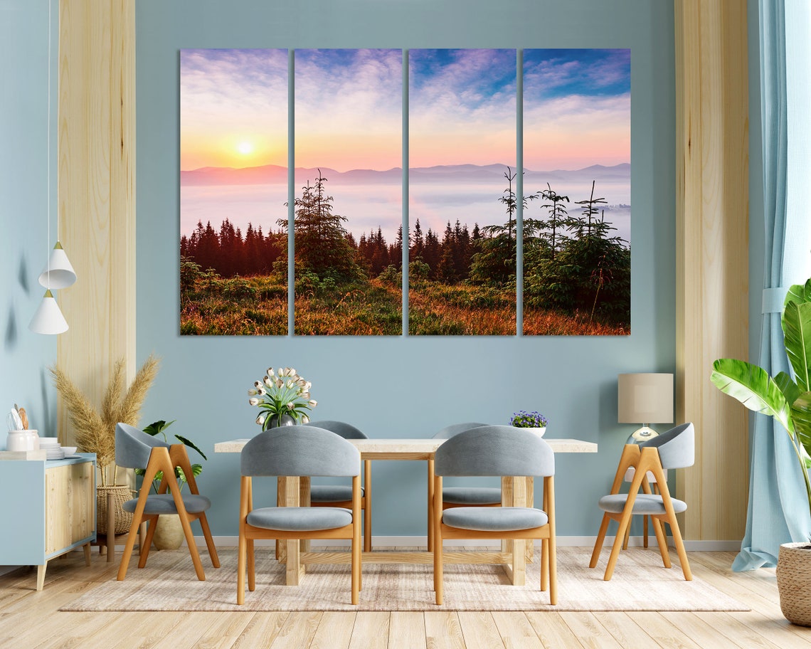 Sunset In The Mountains Landscape Decor For Wall Carpathian Of Ukraine Europe Photo Art On Mountains Painting Art Decor Foggy Art - Image 3