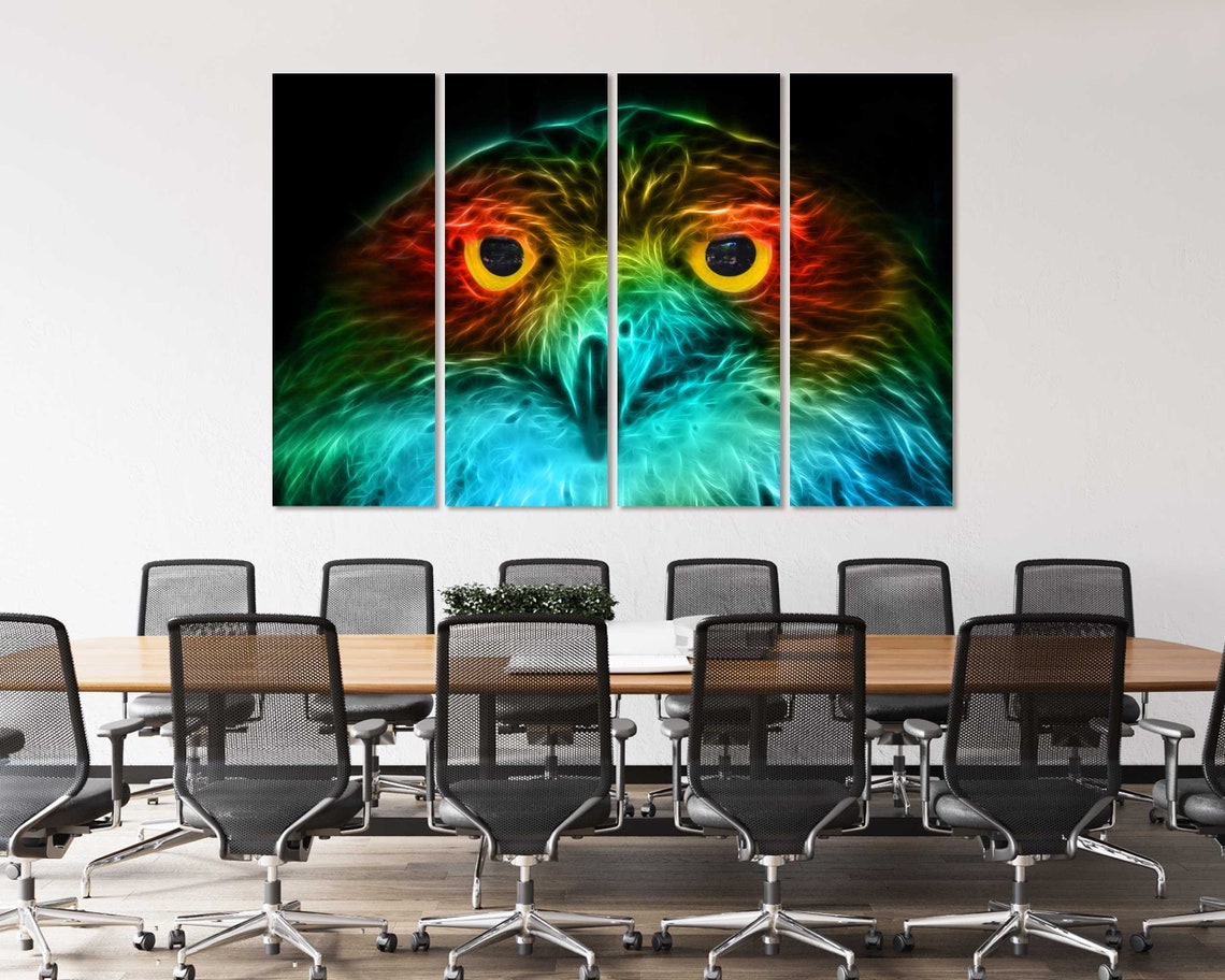Colorful Fractal Owl Face Abstract Neon Eyes Bird Wall Art Poster - Image 4
