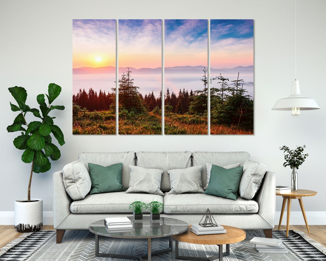 Sunset In The Mountains Landscape Decor For Wall Carpathian Of Ukraine Europe Photo Art On Mountains Painting Art Decor Foggy Art - Image 8
