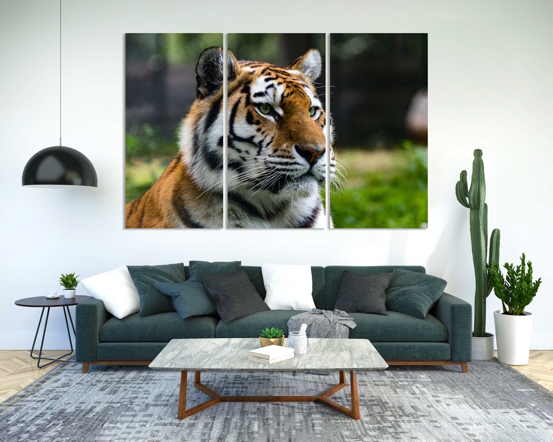 Majestic Tiger Face Close Up Portrait Green Forest Wall Poster - Image 2