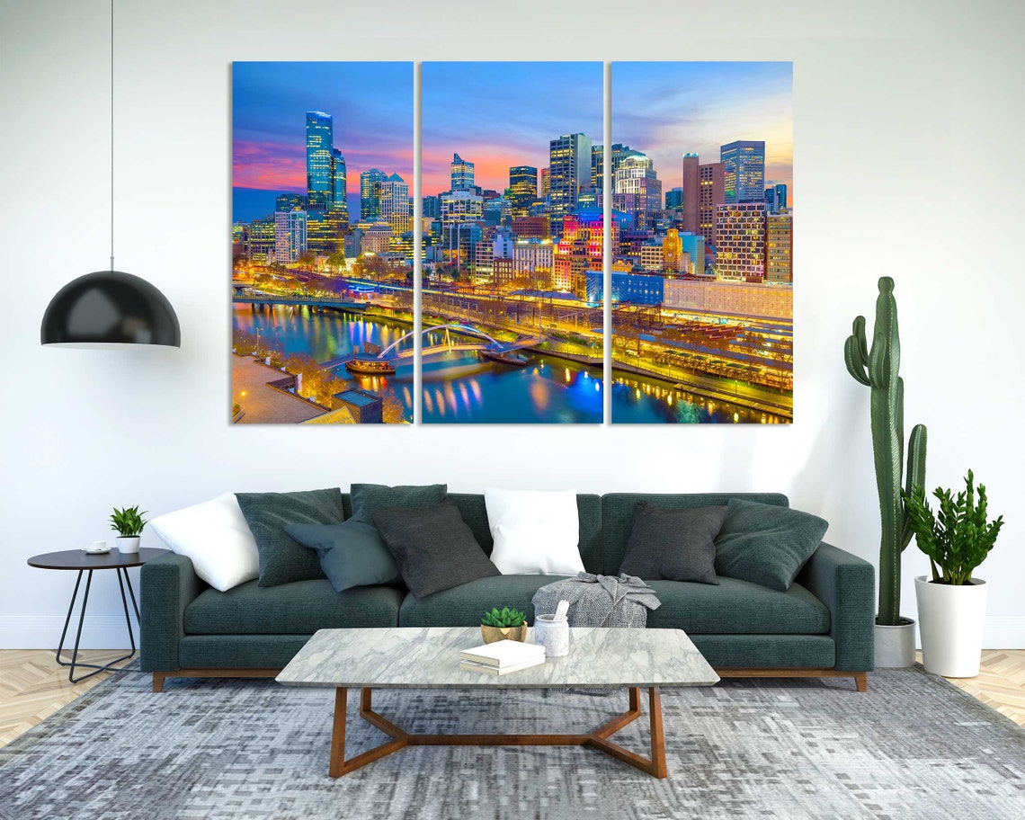 Melbourne Australia Skyline Twilight Yarra River City Lights Poster - Image 2
