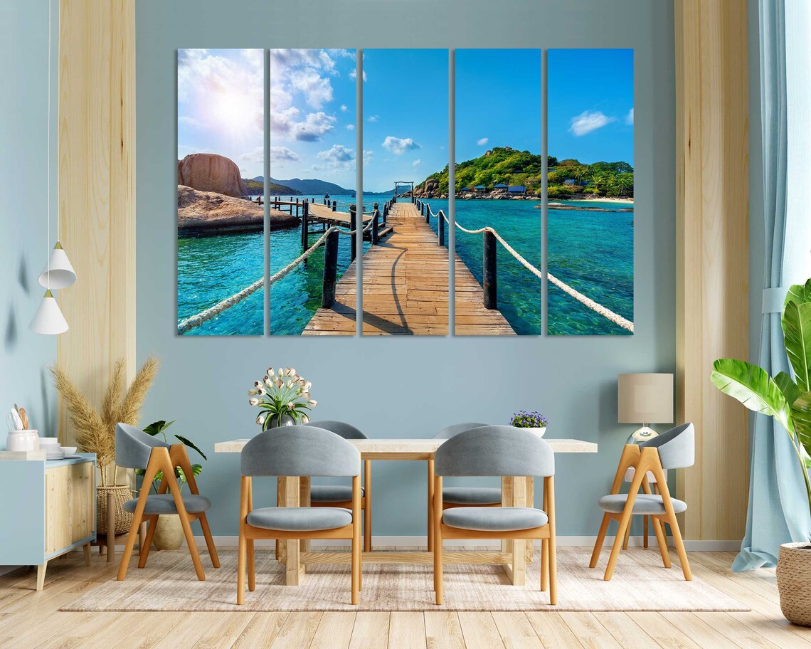 Thailand Tropical Island Wooden Pier Over Turquoise Water Beach Poster - Image 3