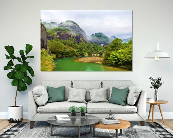 Mountain Landscape On A Foggy Day Popular Decor For Wall Mountain River Picture Painting On Landscape Framed Art On