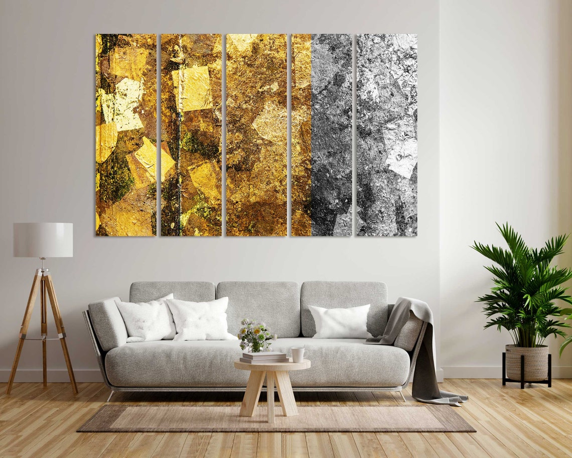 Gold Leaf And Black White Marbled Texture Abstract Art Two Tone Print - Image 8