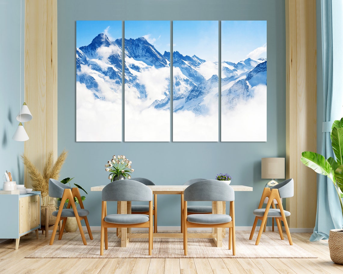 Snowy Blue Alps Peaks Towering Above White Clouds Mountain Poster - Image 3