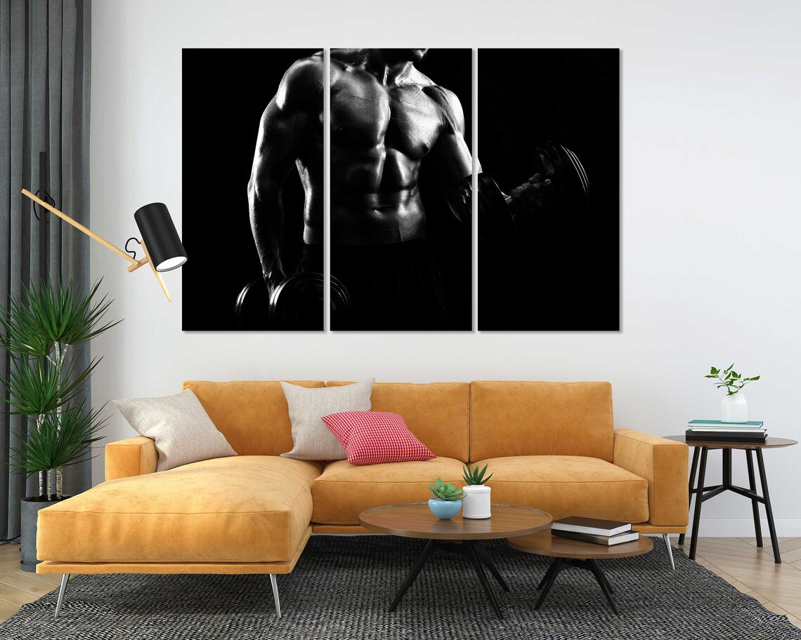 Black And White Bodybuilder Muscles Dumbbells Gym Strength Art Poster - Image 5