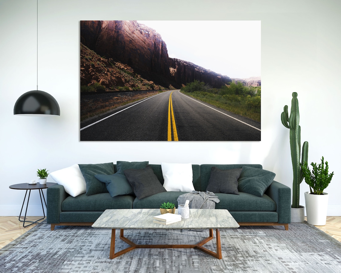 Empty Desert Highway Through Red Rock Canyon Cliffs Travel Poster - Image 2