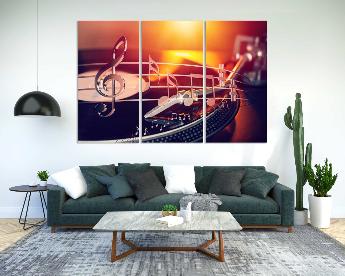 Vinyl Record Player Music Notes Warm Glow Retro Music Art Poster - Image 2