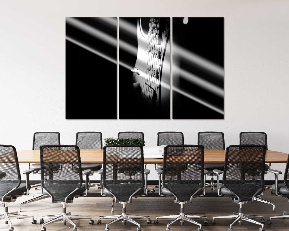 Black White Electric Guitar Sunbeam Rays Music Lover Wall Decor Poster - Image 4