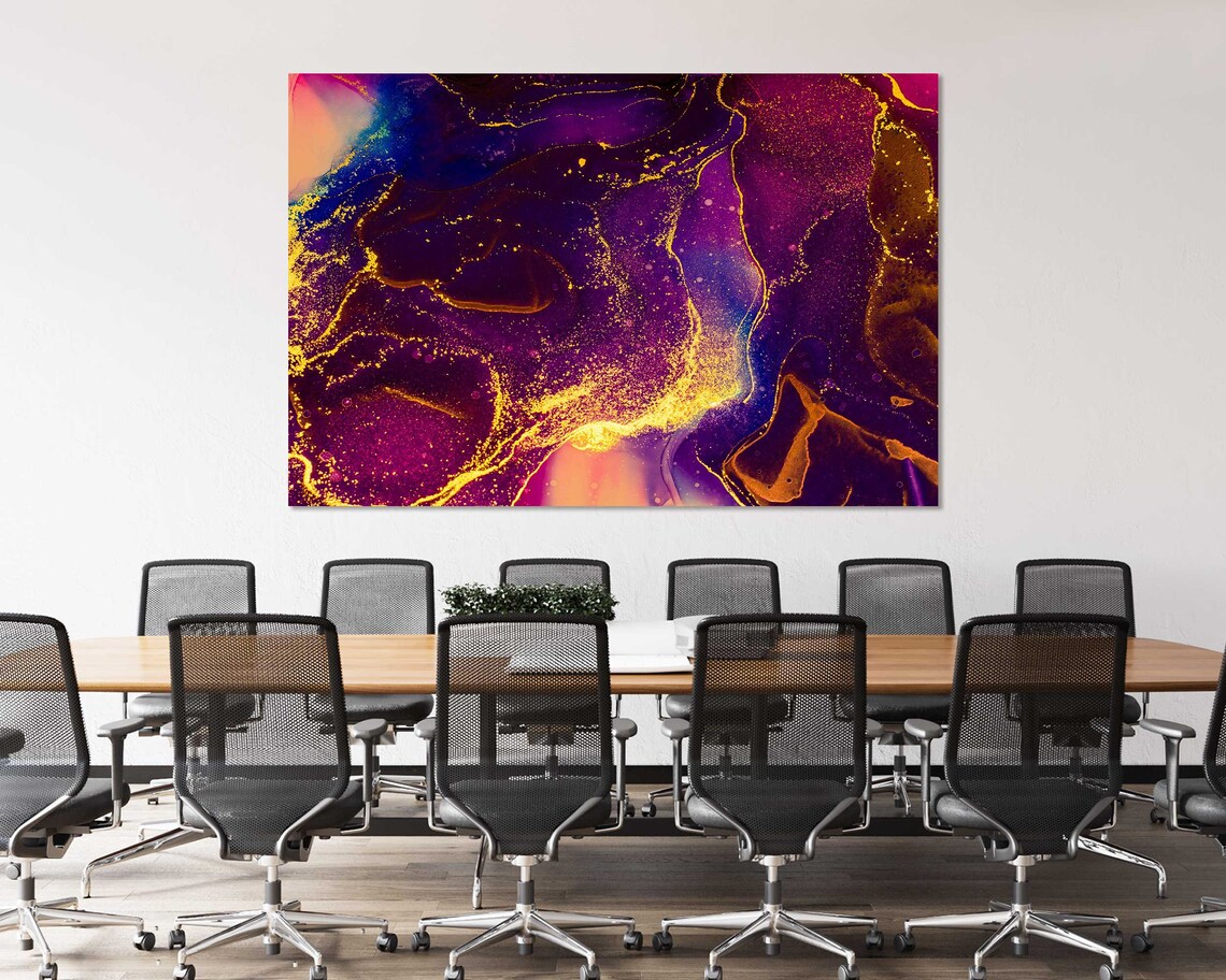 Purple Gold Fluid Acrylic Art Ink Marble Swirls Cosmic Abstract Poster - Image 5
