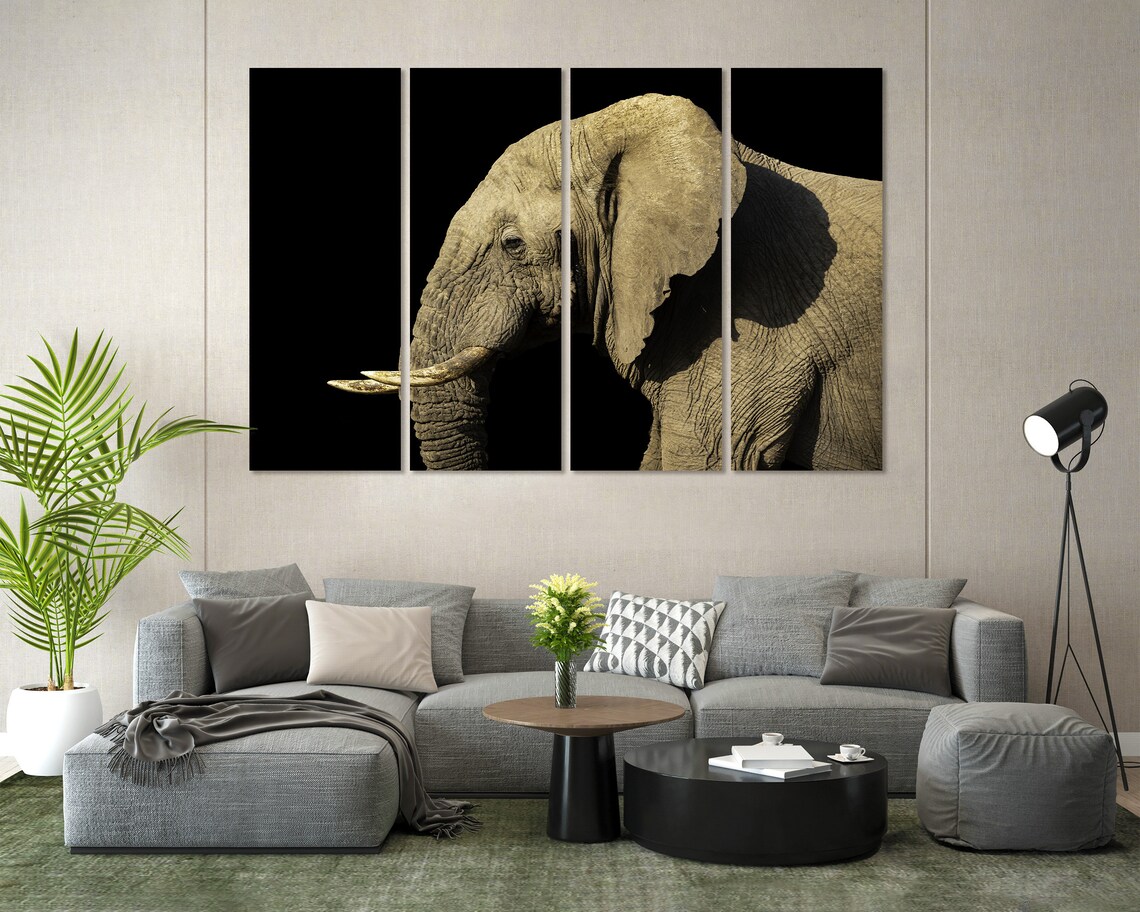 Elephant Portrait Dark Background Dramatic Wildlife Safari Wall Decor Poster - Image 7