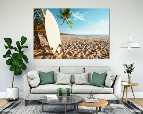 Surfboard And Palm Trees Print Set Relaxing Art Decoration Palm Trees Original Decor For Home Seascape Wall Painting Shore Print