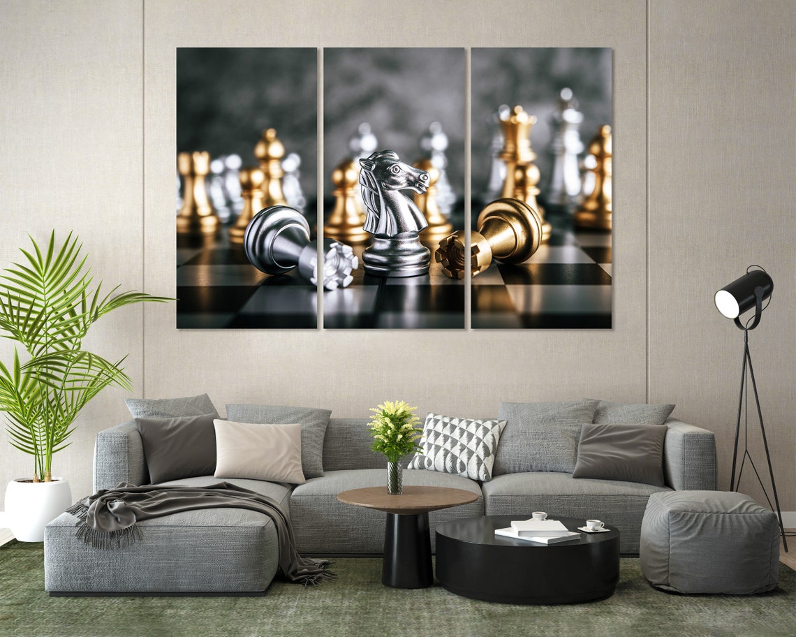 Silver Chess Knight Among Fallen Gold And Silver Pieces Art Print