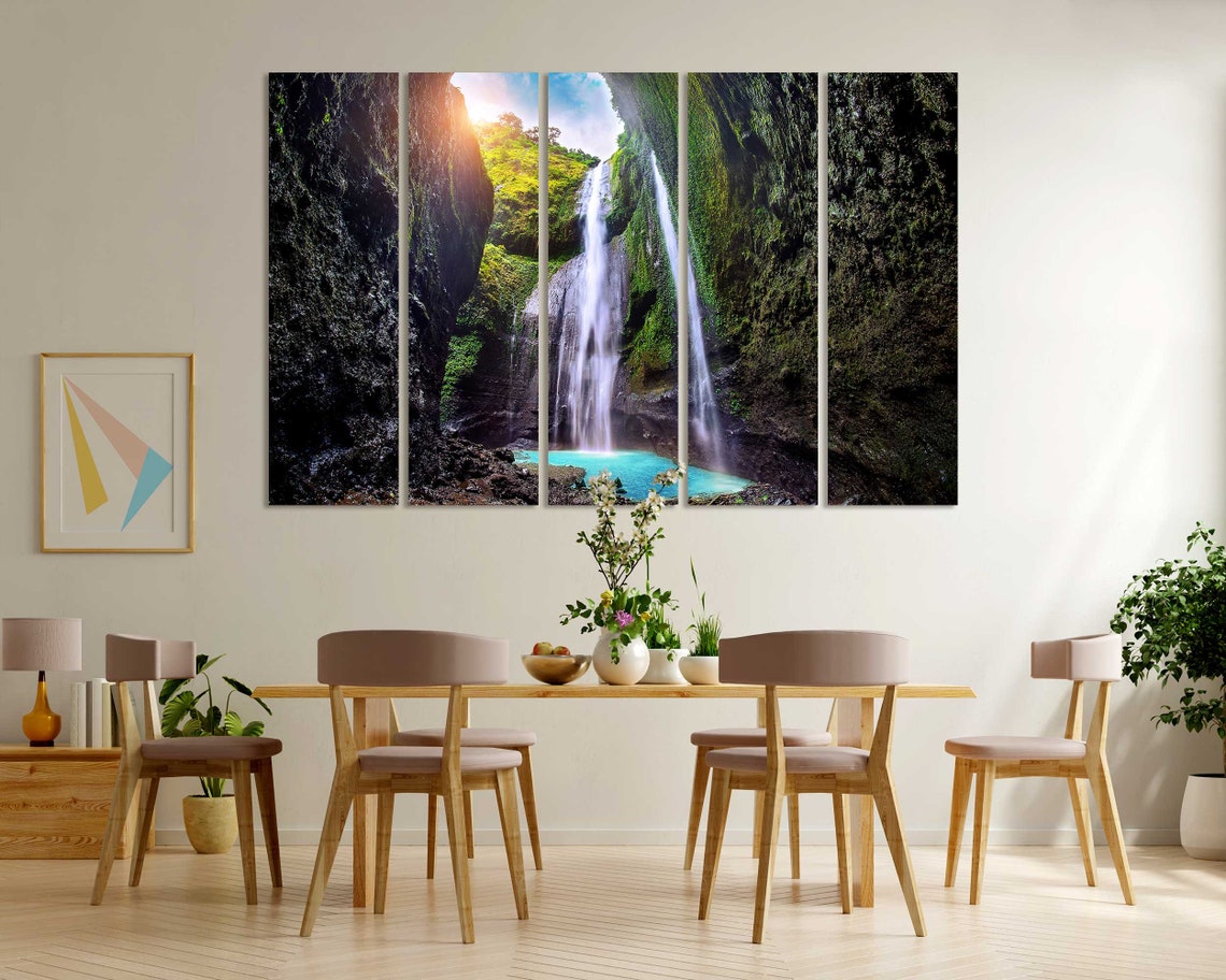 Indonesia Tall Waterfall in Mossy Green Canyon Jungle Pool View Poster - Image 6
