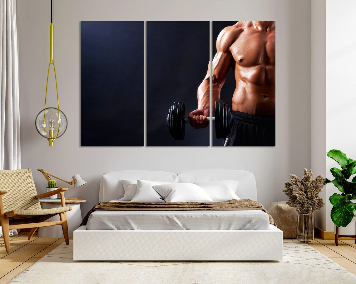 Muscular Man Dumbbell Curl Dark Background Fitness Gym Wall Art Poster - Image 8