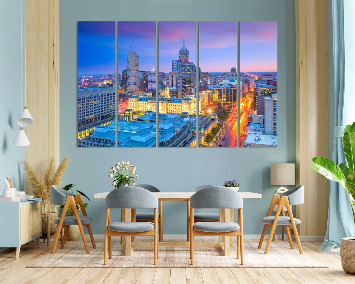 Indianapolis Skyline Sunset Downtown Indiana City Lights Travel Poster - Image 3