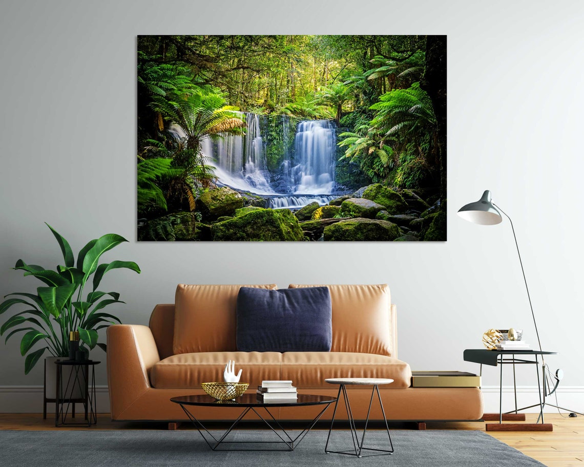 Tasmanian Rainforest Horseshoe Curtain Waterfall Moss Rocks Poster