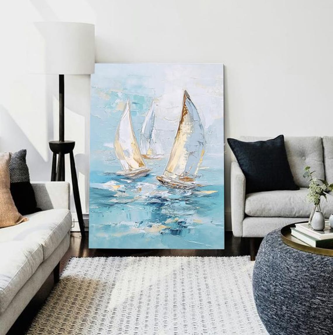 Abstract Seascape Sailboats, Modern Minimalist Art Print - Image 4