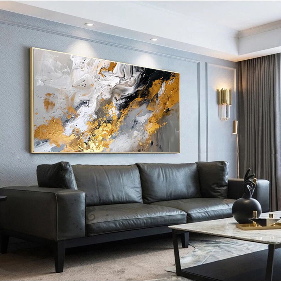 Elegant Gold and White Marble Swirl Minimalist Abstract Poster - Image 4