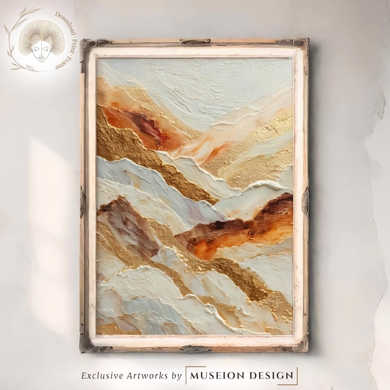 Gold Abstract Brush Stroke Art Print Beige Texture Painting