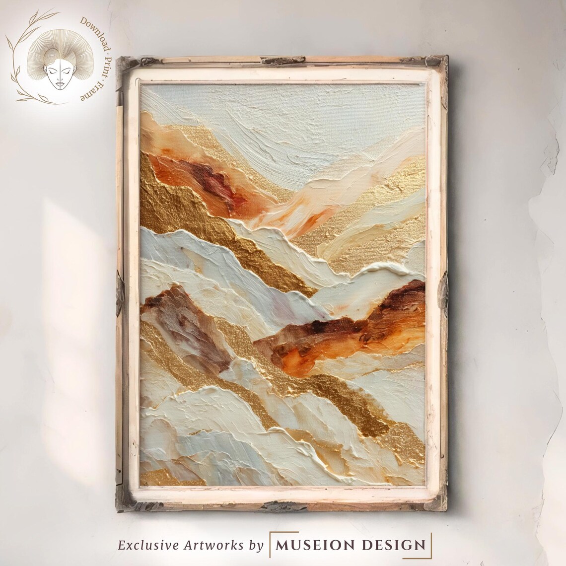 Gold Abstract Brush Stroke Art Print Beige Texture Painting