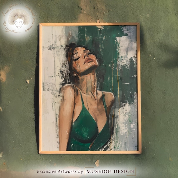 Emerald Green Abstract Female Portrait Modern Painting Wall Art
