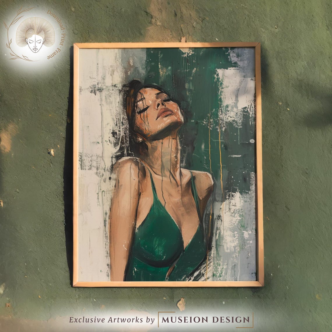 Emerald Green Abstract Female Portrait Modern Painting Wall Art