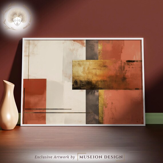 Abstract Geometric Wall Art Terracotta Gold Print