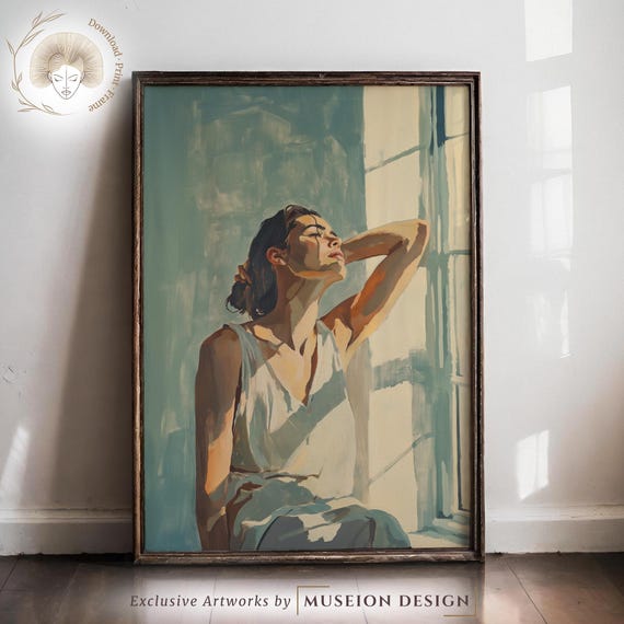 Sunlit Woman Portrait Print Serene Minimalist Wall Art