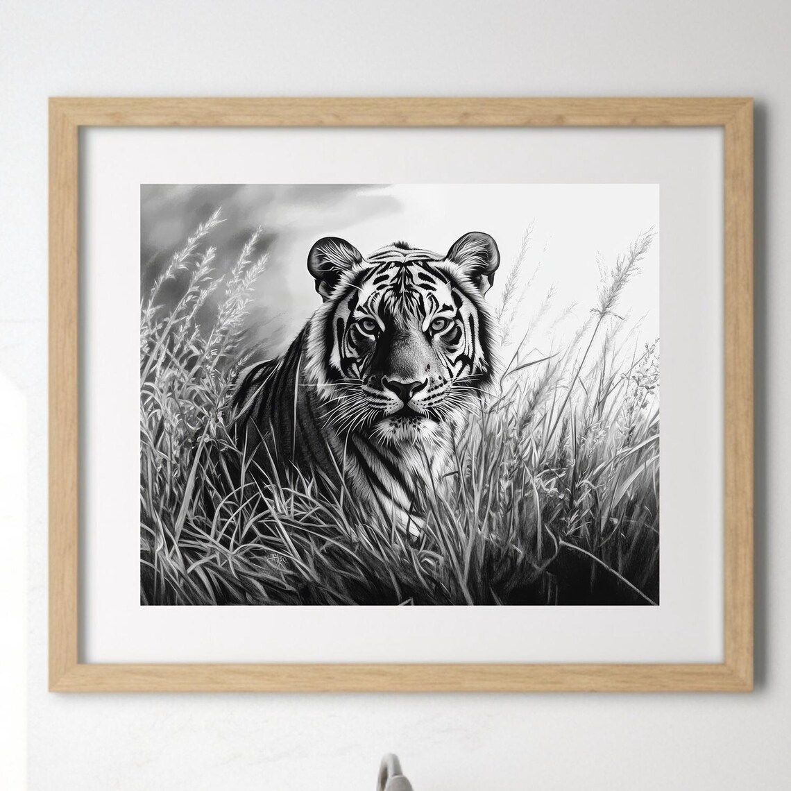 Tiger Portrait, Black And White Vintage Artwork