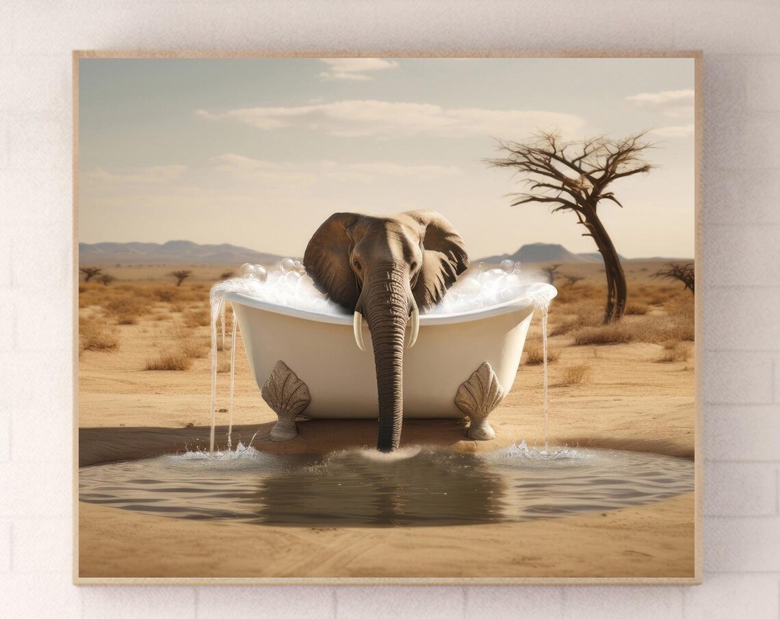 Elephant In A Bathtub, Animal Poster
