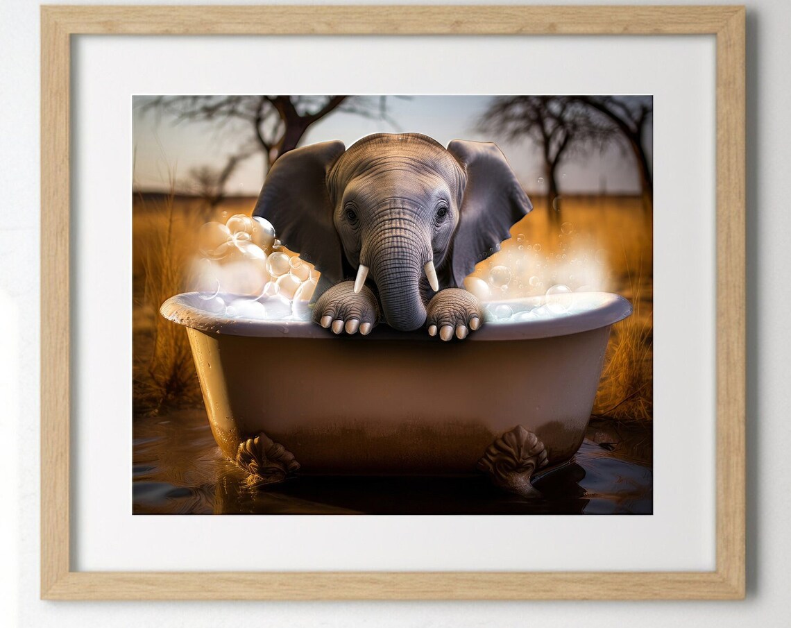 Elephant in a Bathtub Poster, Funny Kids Bathroom Humor - Image 4