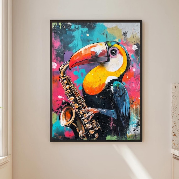 Toucan Print, Abstract Saxophone Watercolor Poster