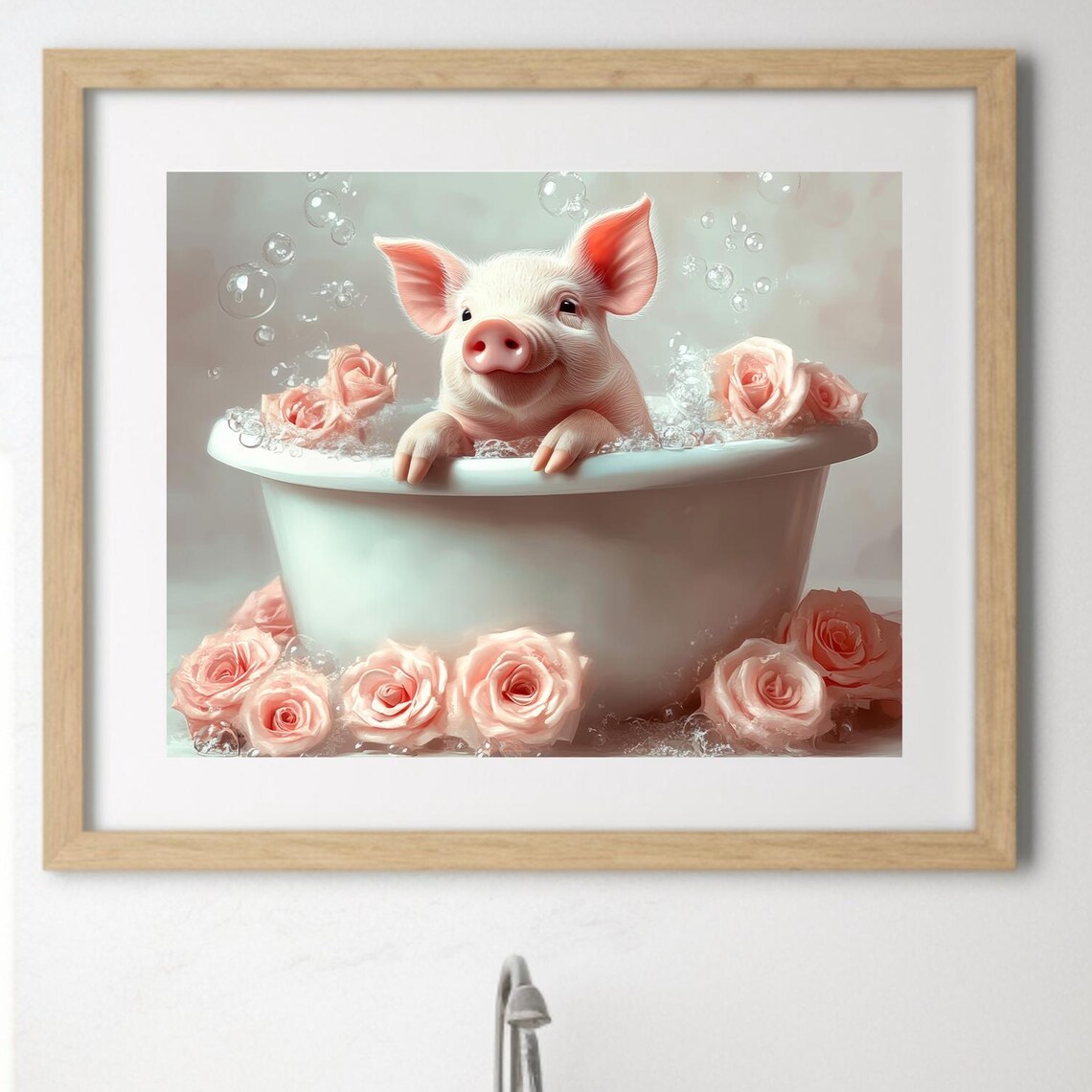 Cute Piglet In A Bathtub, Floral Bathroom Art Print - Image 2