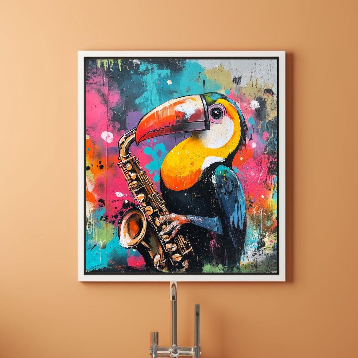 Toucan Print, Abstract Saxophone Watercolor Poster - Image 4