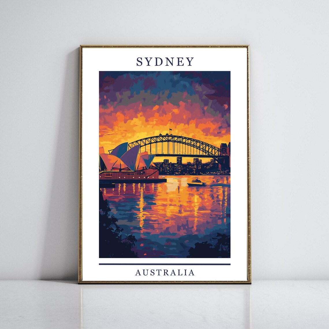 Sydney Australia Opera House Harbour Sunset Skyline Travel Poster