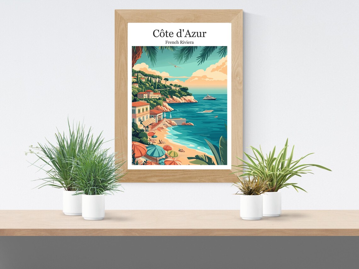 Cote dAzur Seaside Cove Beach Umbrellas Riviera France Poster - Image 2