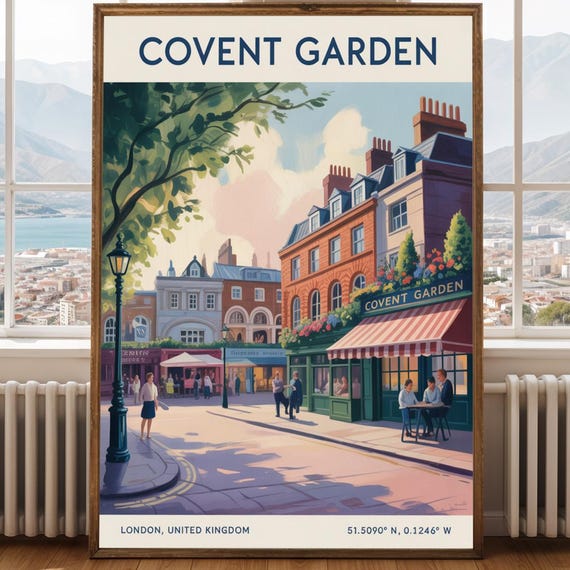Covent Garden Street Blue And Green Cityscape Poster Travel Art For Home Decor Gift Buyers