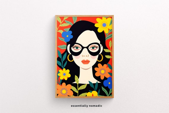 Woman Portrait Print Maximalist Wall Art Matisse Flower Eclectic Decor Colorful Poster