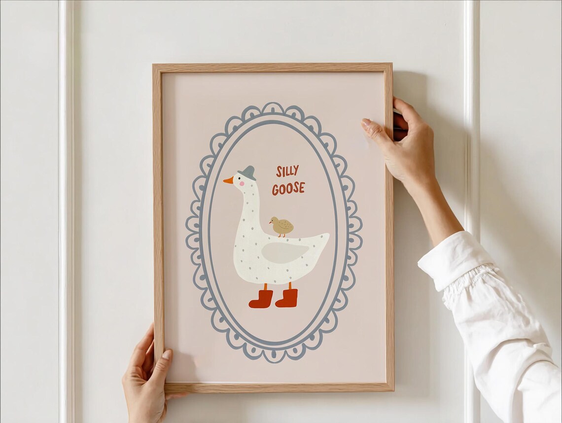 Silly Goose Wearing Boots Nursery Whimsical Farm Animal Poster