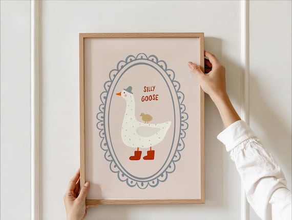 Silly Goose Wearing Boots Nursery Whimsical Farm Animal Poster