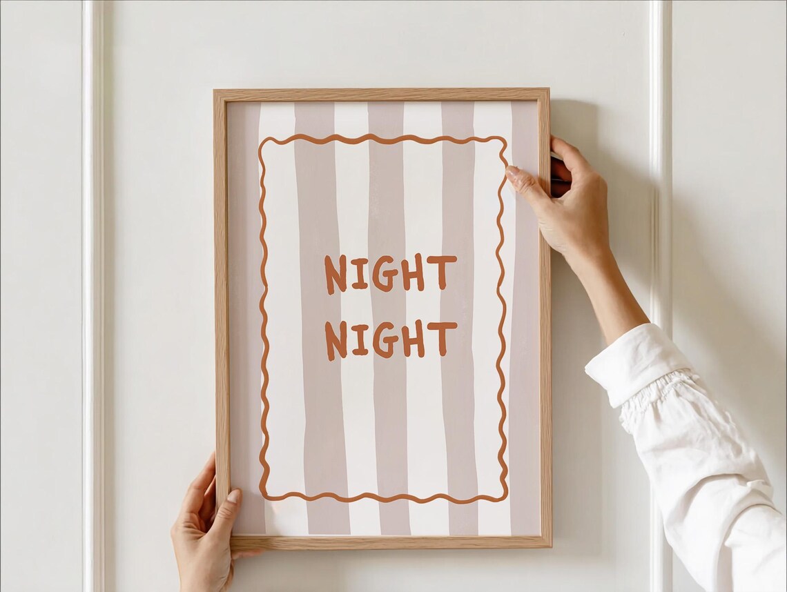 Night Night Bedtime Striped Wavy Border Nursery Quote Wall Art