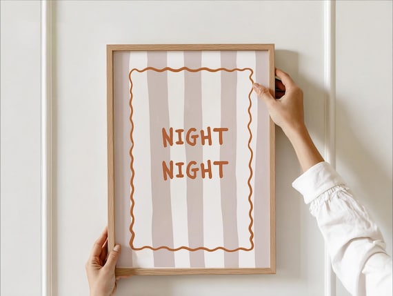 Night Bedtime Art Print Calming Nursery Decor Kids Bedroom Wall Sleep Theme Stripe Background Baby Room Poster