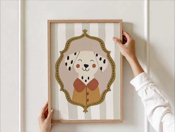 Cute Dalmatian Dog Print Kids Room Wall Art Whimsical Nursery Decor Baby Animal Portrait Playroom Pet Lover Gift