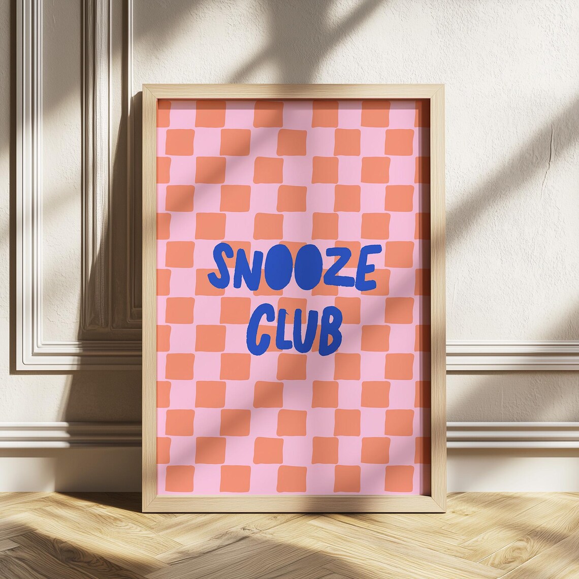 Snooze Club Pink Checkerboard Playful Retro Fun Quote Wall Art
