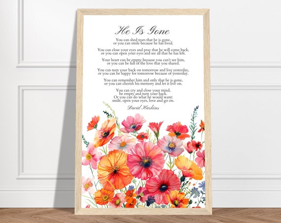 Grief Gift Poem He Is Gone By David Harkins Wall Art Gift A Letter From Heaven Grief Poem Bereavement Gifts Sympathy Gift